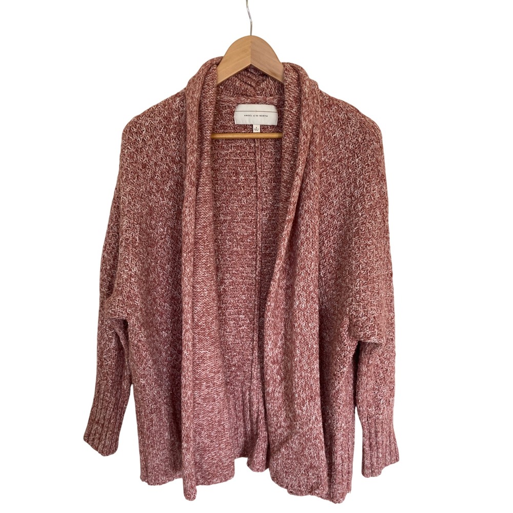 Angel of the North Rose Pink Marled Alpaca Blend Shawl Cardigan Sweater Small